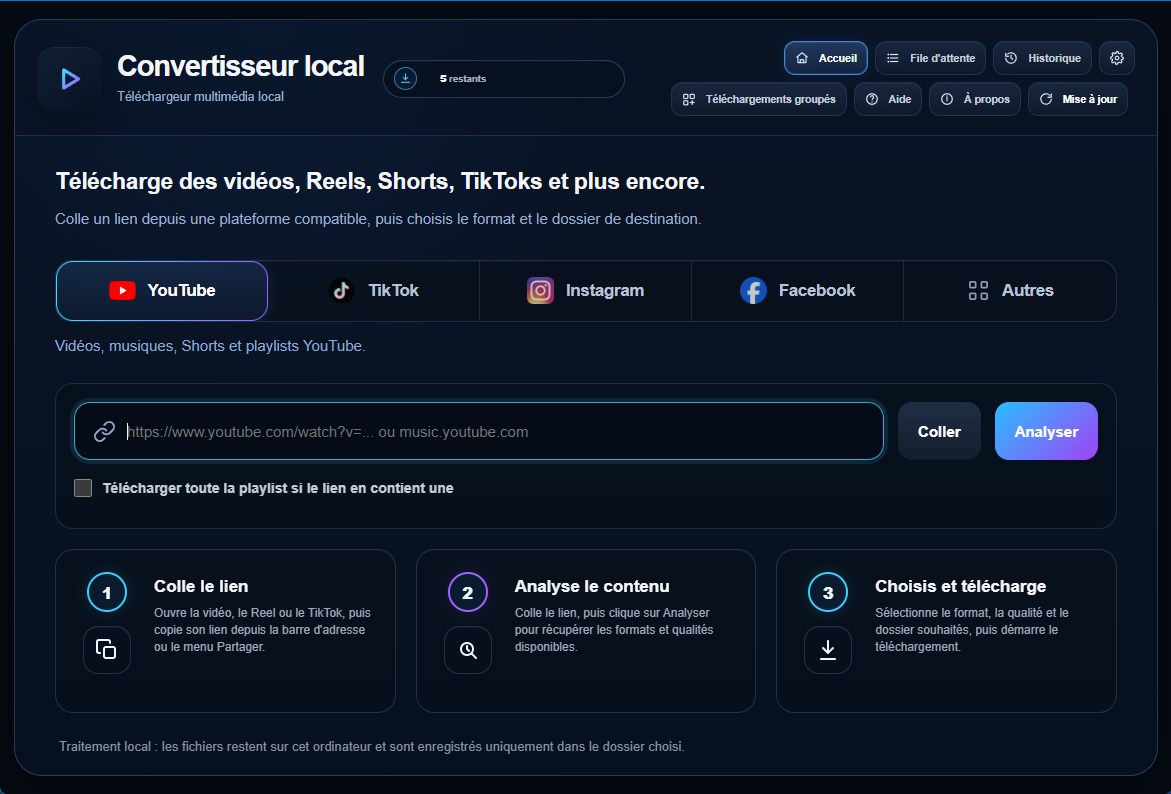 Capture d'écran réelle de l'interface de ConvertisseurLocal